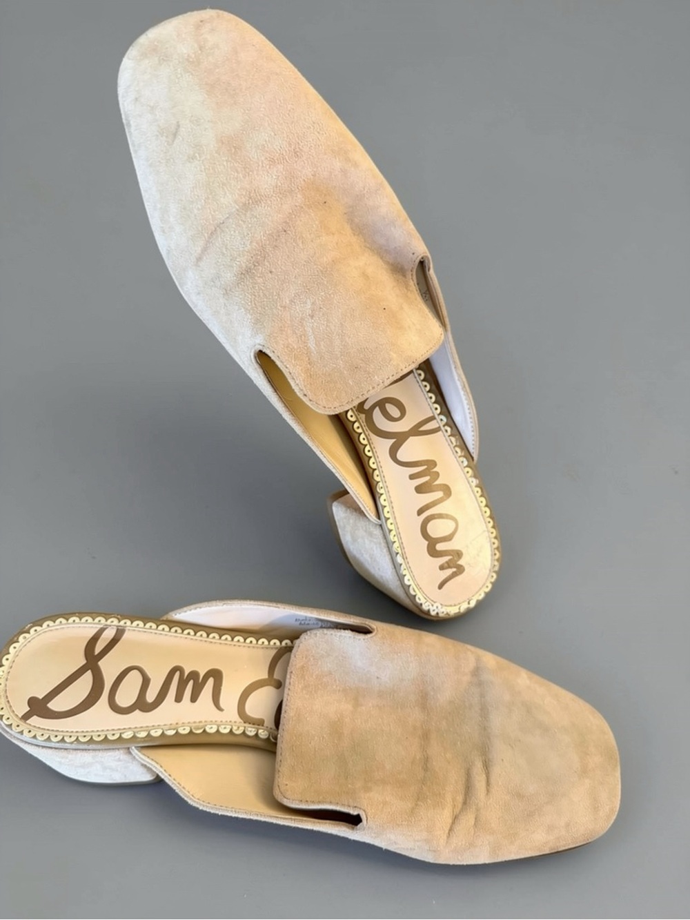 Sam Edelman Beige Suede Square Toe Block Heel Mules Shoes Size 7M
